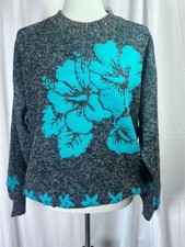Vintage 80s 90 s Alicia Knit Sweater Teal Black NWT. Medium