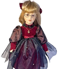 Vintage Lori Ann Duck House Heirloom Porcelain Doll Locket Glasses Violin 19"