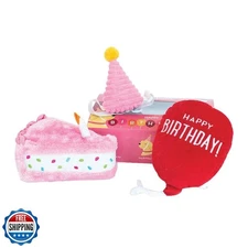 ZippyPaws Birthday Box - Dog Squeaky Toys to Keep Them Busy, Funny Food Plush
