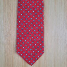 Vtg Brooks Brothers Brooksgate Silk Tie Foulard Red w/ Blue Flower Made USA