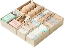 Drawer Organizer Set 6 Pack - Foldable Fabric Storage Bins with Zipper Bottom