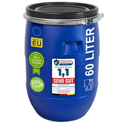 PLASTEO 60 Liter Deckelfass Spundfass Weithalsfass Sauerkrautfass Lebensmittelecht