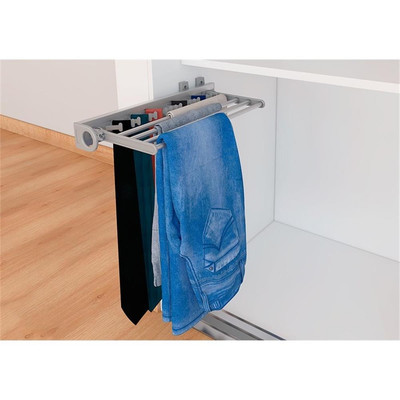 TUHOME Gray aluminum Pull Out Trouser&Tie Rack 14 Hooks And 4 Arms Silver