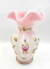 FENTON ART GLASS CHARLETON COLLECTION BEADED MELON RUFFLED EDGE VASE SIGNED