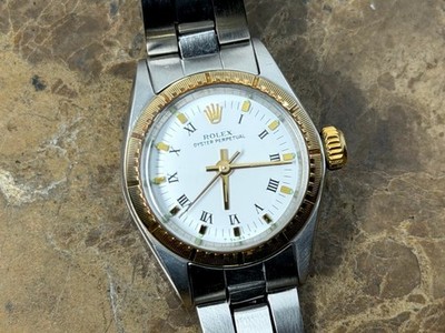 Rolex Lady Oyster Perpetual Automatic Gold Steel Engine Turned Bezel Box Papers