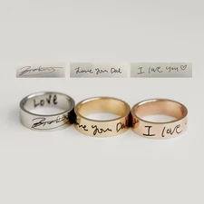 Custom Signature Handwriting Name Ring Personalized Band Jewelry Gold Silver