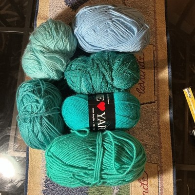 Six (6) Skeins of Loose  Yarn In Shades of Green. Unbranded