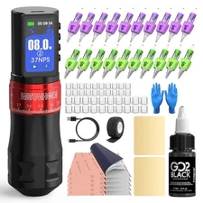Tattoo Gun Kit 2,300mAh Battery 7 Speed Strokes Length 20 Tattoo Needles 4-12V