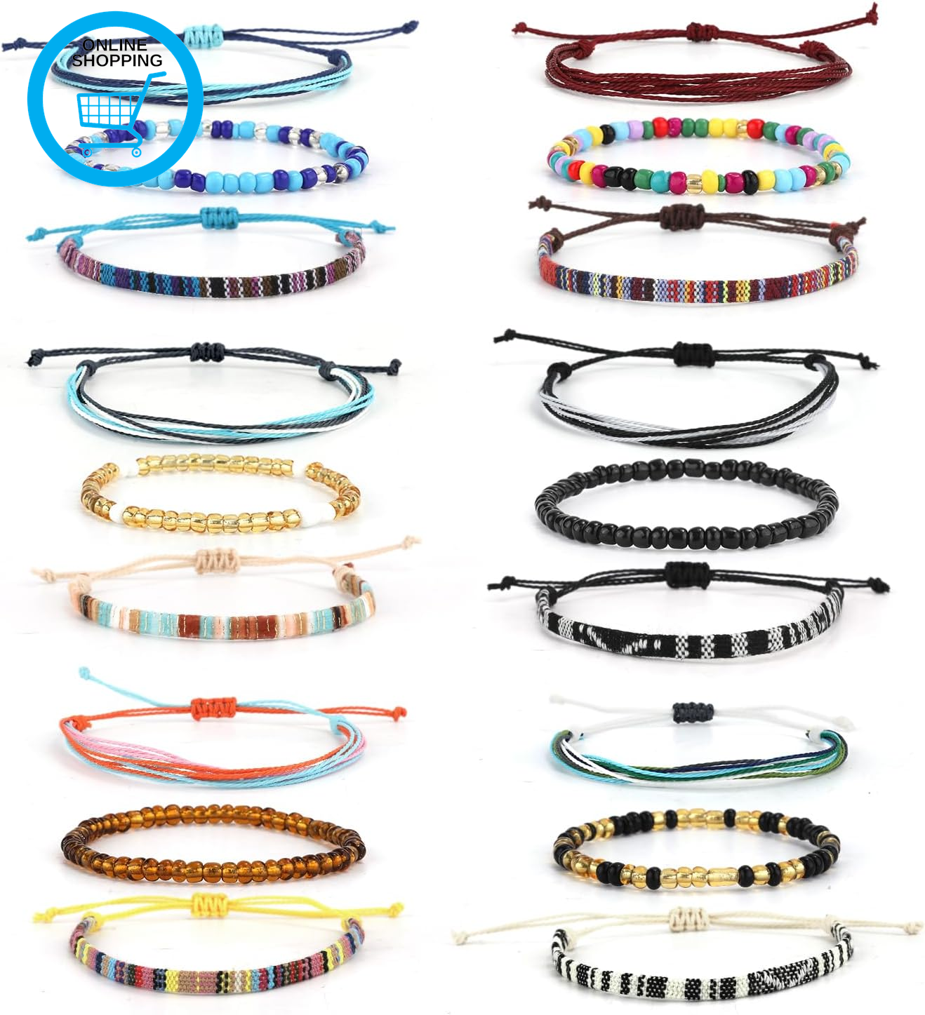 18Pcs Surfer Beach Bracelets, Handmade Colorful Braided Boho Anklets for Women M