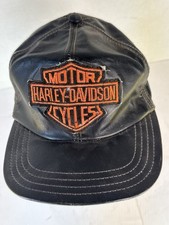 Vintage Genuine Leather Harley Davidson Hat Cap Made In USA One Size Fits All
