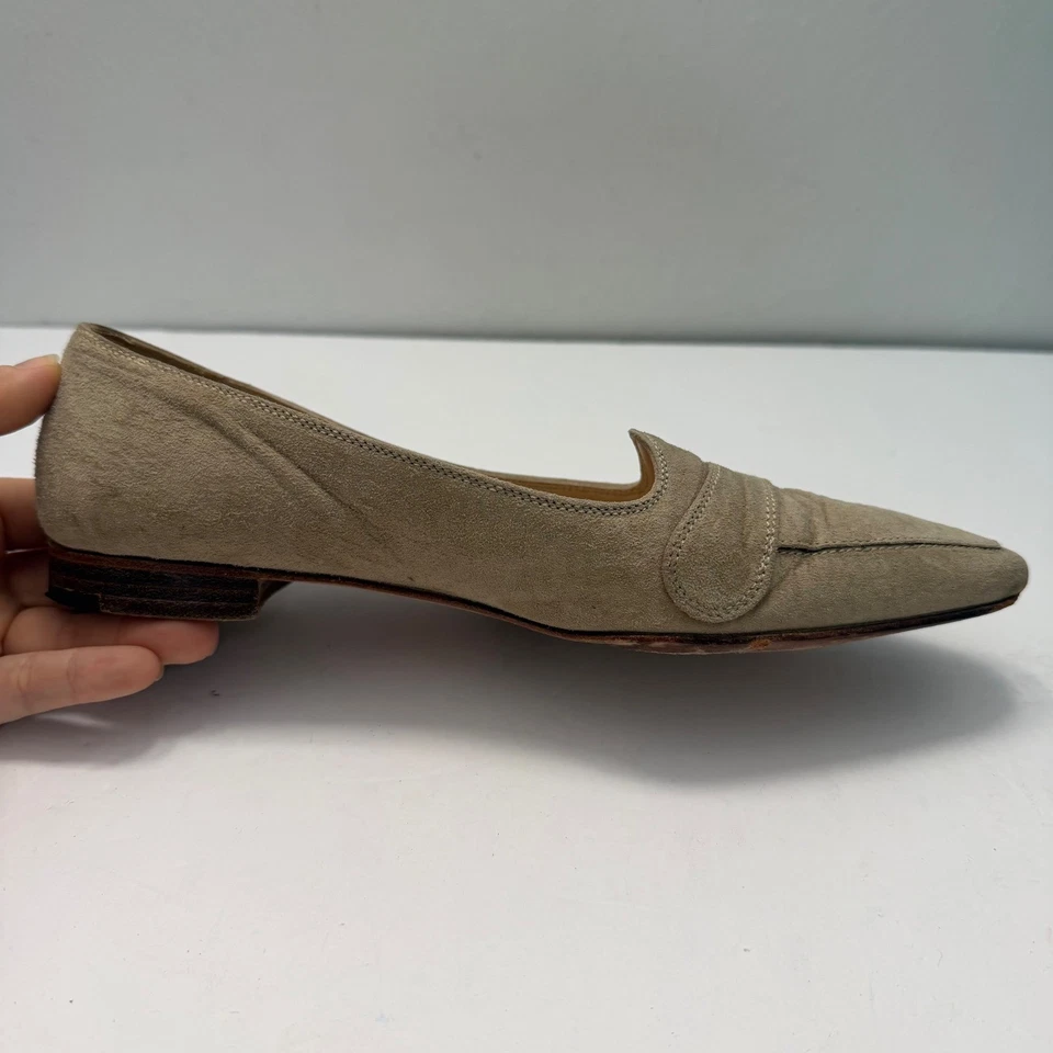 Manolo Blahnik Gamuza Botón Punta Mocasín Zapatos Planos Talla 35 Retro Chic Foto 3 de 4
