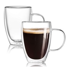 12 Oz Double Walled Glass Coffee Mugs with 2 Count Pack of 1 , 12oz-2Pack