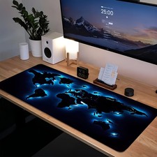 40 90cm Large Blue Glow-in-the-Dark World Map Mouse Pad - Rubber Base Desk Mat f