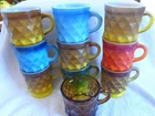 10 Vintage Fire King Anchor Hocking Kimberly Mugs Amber Blue Green Orange Yellow