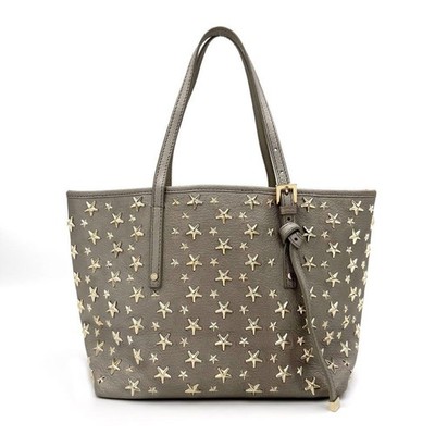 バッグ JIMMY CHOO SASHA/M, LEATHER WITH STARS JIMMY CHOO Sasha S Star Studs Leather Tote Bag Women Khaki Gold