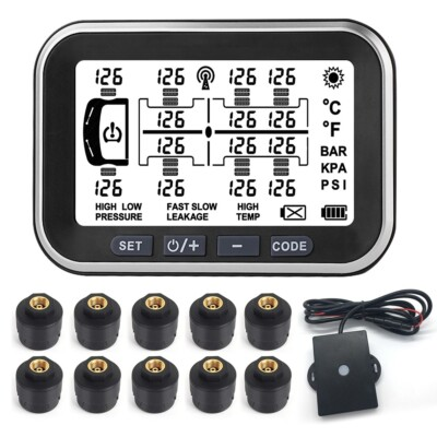 #ad 10 Sensors TPMS Tire Pressure Monitoring System for RV Motor home Caravan Trucks $339.90