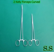 2 Pieces Kelly Hemostat Forceps Curved 8"  10" Surgical Instruments