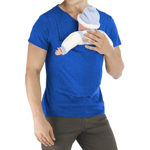 Mens Baby Carrier Shirt V Neck Short Sleeve Skin to Skin T-Shirt Top with Pocket - Picture 7 of 19