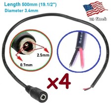 4-Pack DC Power Pigtail Cables 2.5x0.7mm Female Plug 24AWG for LED 50cm