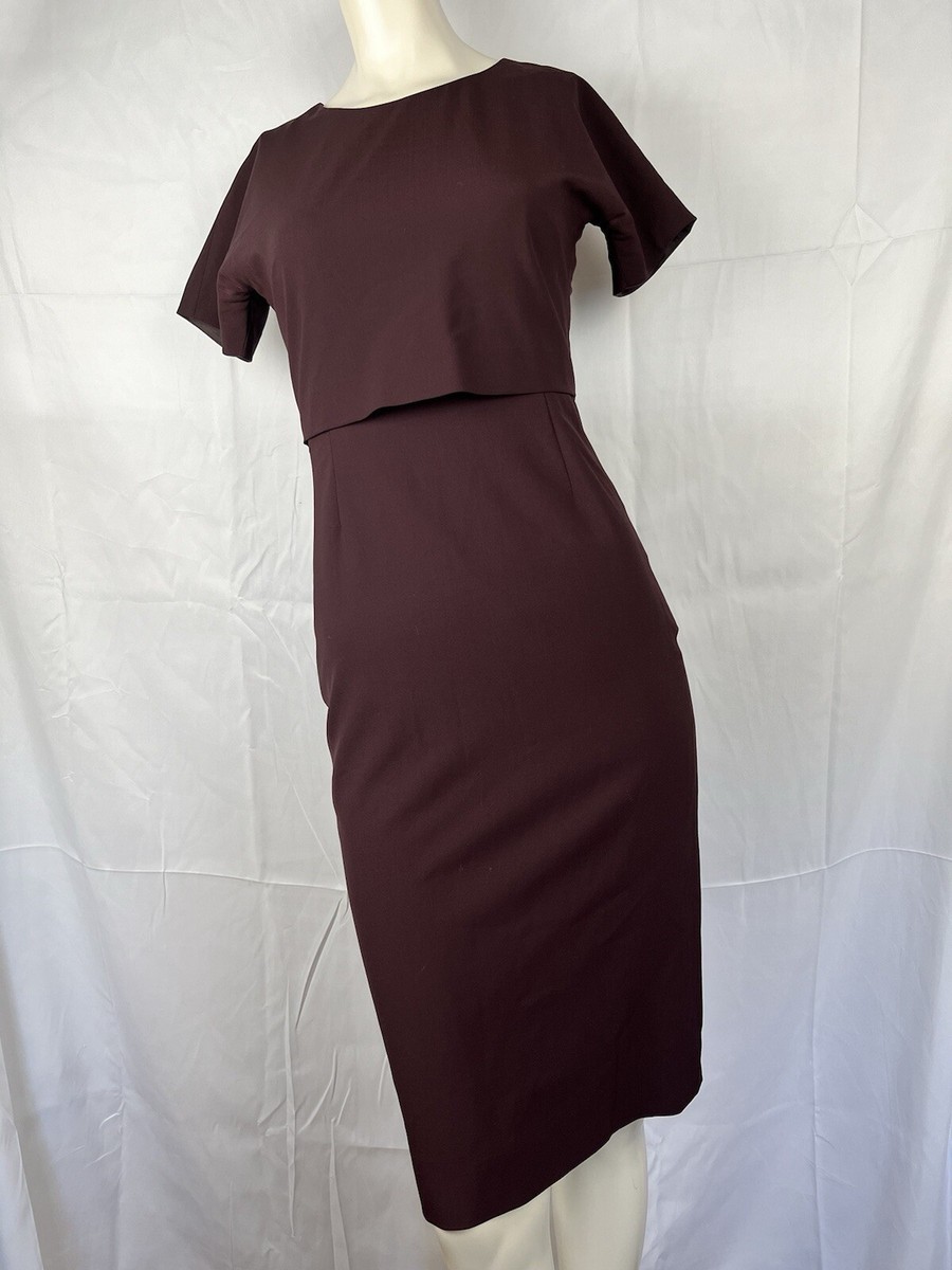 J CREW Aubergine Stretch Refined Wool Overlay Sheath Dress sz US Size 0