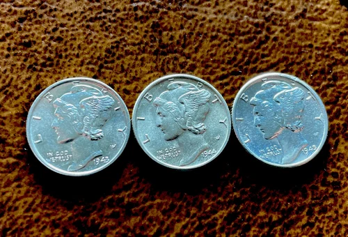 1943p 1944p 1945p Silver Mercury Dimes Uncirculated. ~ Free Shipping ~
