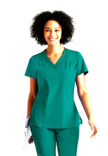 Barco One Scrub Top V-Neck Princess Perforated Women's Top 4 pocket Hunter Green