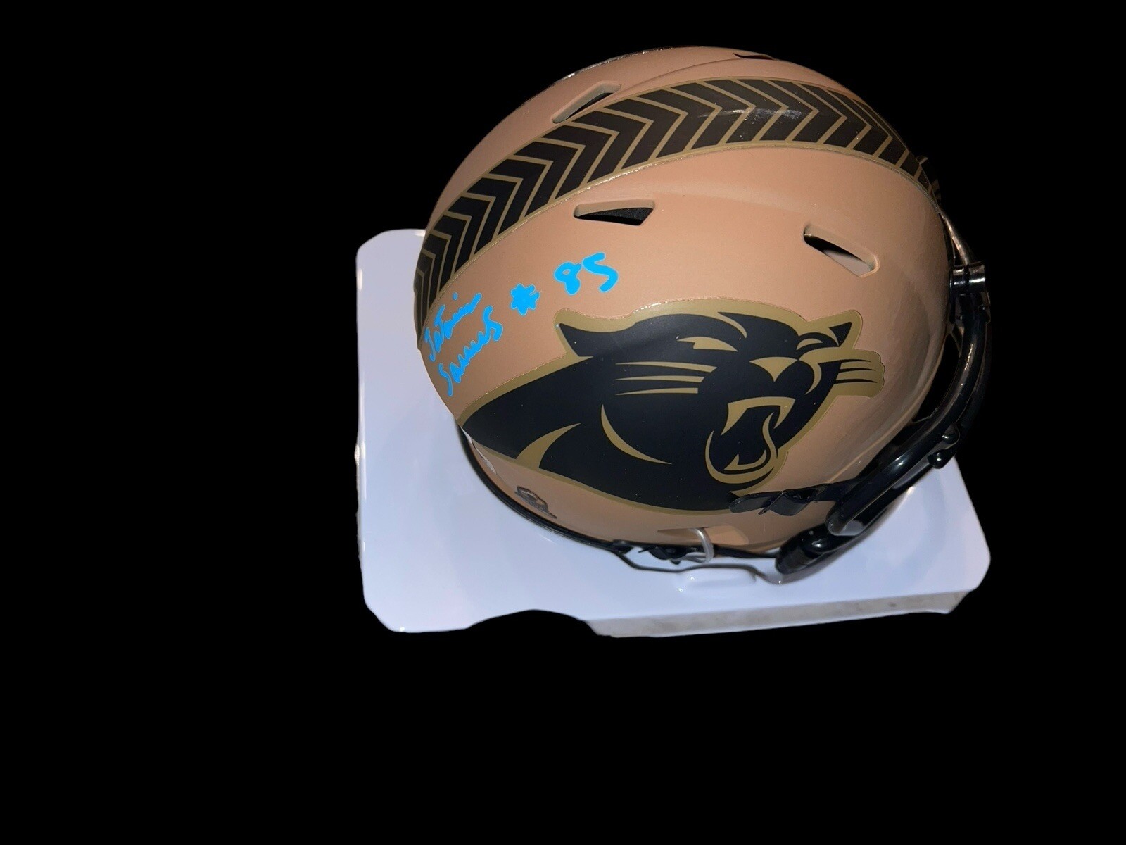 JaTavion Sanders Autographed Signed Carolina Panthers NFL SALUTE TO SERVICE Mini Helmet BAS 