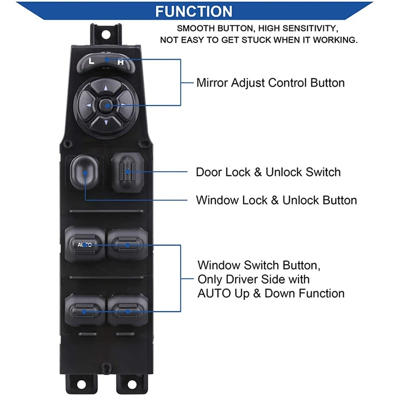 Window Control Switch +Gray Bezel 641-00653L for 02 - 09 Dodge Ram 1500-3500 3pc - Изображение 2 из 4