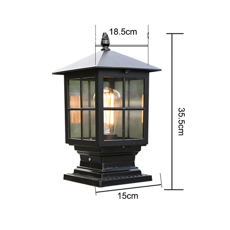 Modern Pillar Light Outdoor Garden Gate Post Lamp Glass Black Lantern Lighting - Image 2 of 4