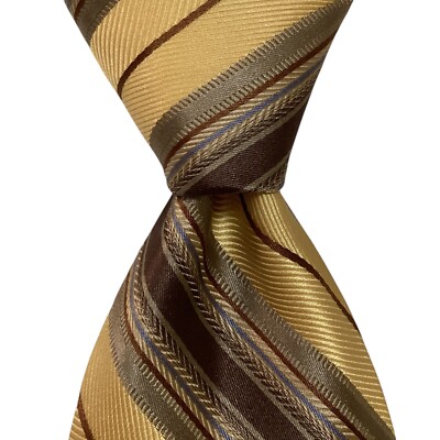 ROBERT TALBOTT Carmel 100% Silk XL Necktie USA Designer STRIPED Yellow/Brown GUC