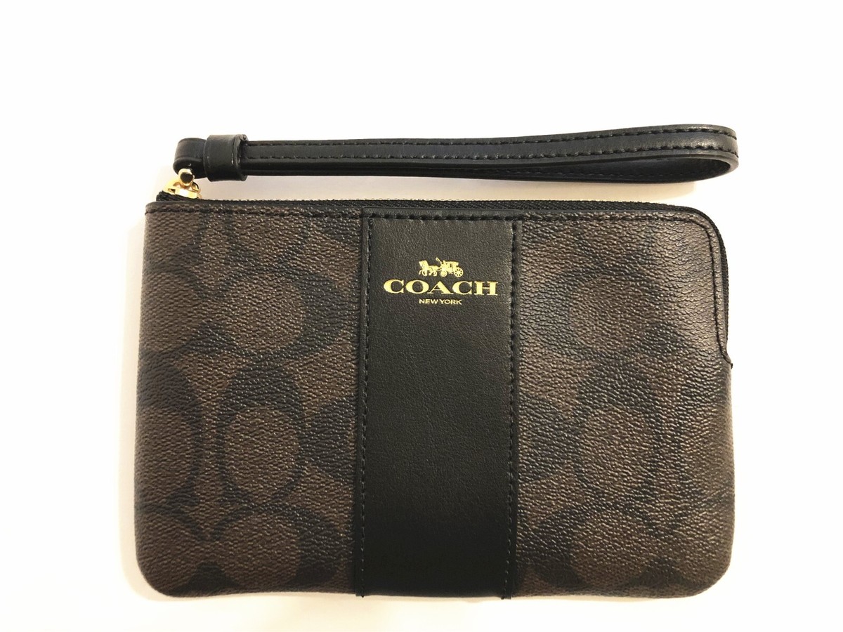 NWT Coach F58035 Signature PVC Leather Corner Zip Wristlet Wallet
