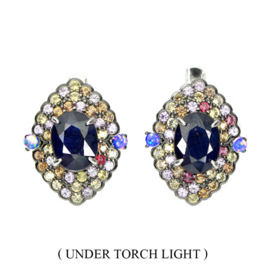 925 Sterling Silver Earrings Oval Diffused Sapphire Fire Opal Gemstone jewelry