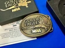 2013 NRA National Rifle Association Golden Eagle belt buckle in box with COA