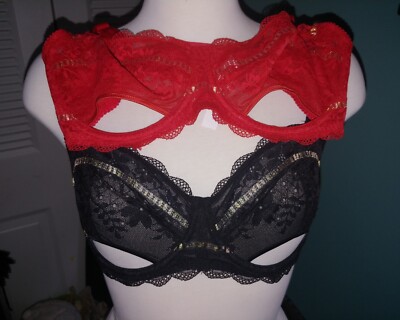 Deyllo 2 Lace Underwire Bras * Lava Red & Black * 34DDD 121022 QL W162 ...