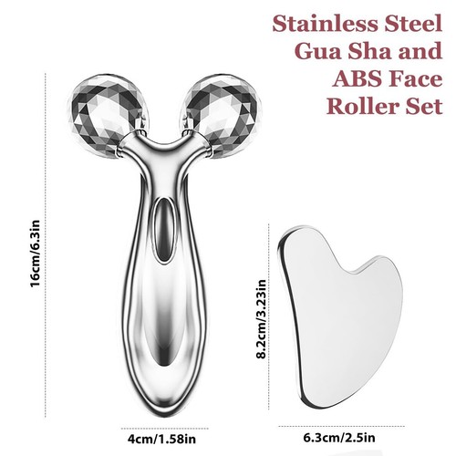 Stainless Steel Gua Sha and Face Roller Set, Facial Tool for Face Sculpting, ... - Picture 8 of 8