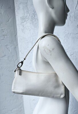 Y2K 90s Hobo International White Mini Top Handle Shoulder Bag Slim Envelope 