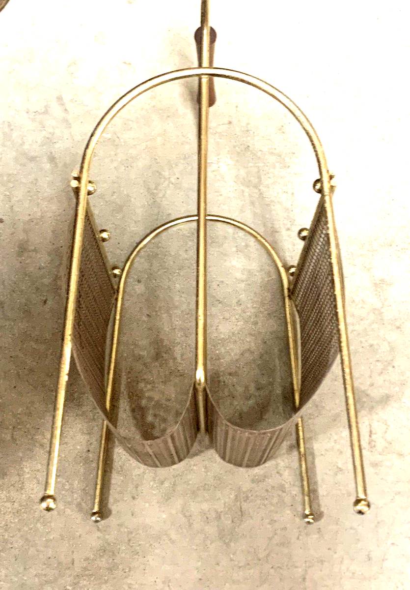 VTG Mid Century Brass Steel Magazine Album Record Rack VTG Mid Century Brass Steel Magazine Album Record Rack