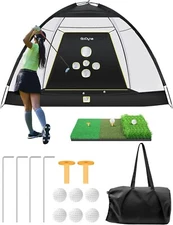 Golf Net 10x7ft All in 1 Golf Practice Net Set with Pro Chipping Golf Hitting Ai