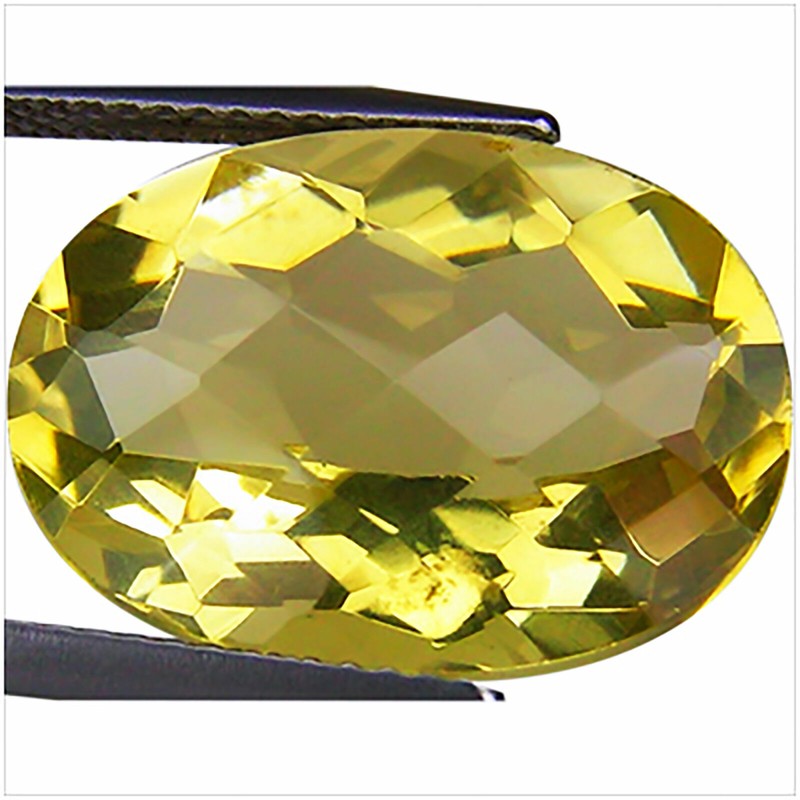 11.37 Ct Natural Lemon Quartz Gemstone Lemon Yellow Color Oval Checker Cut