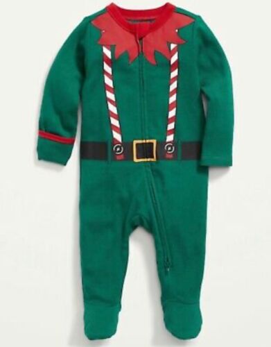 Old Navy Baby Size 0-3 Months ~ Green Sleep & Play One Piece Footed Pajamas Elf