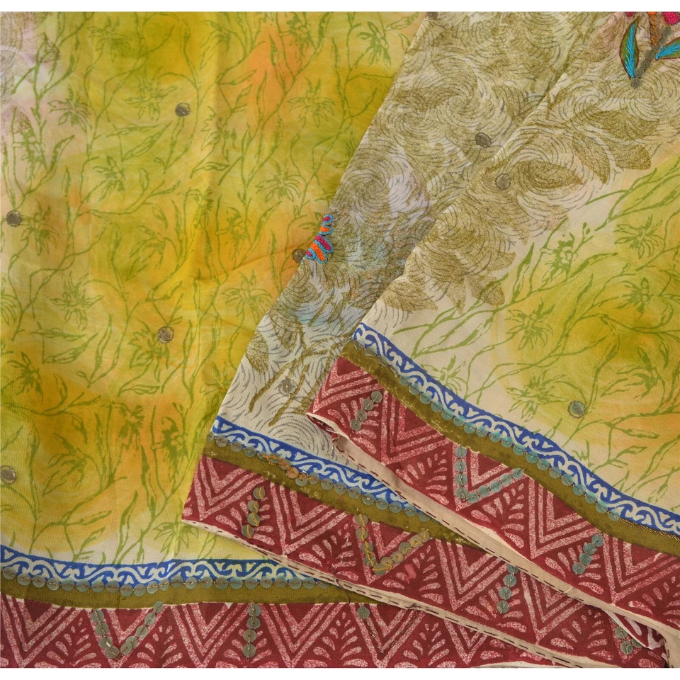 Sanskriti Vintage Sarees Pure Georgette Silk Hand Beaded Fabric Premium 5Yd Sari - Image 3 of 4