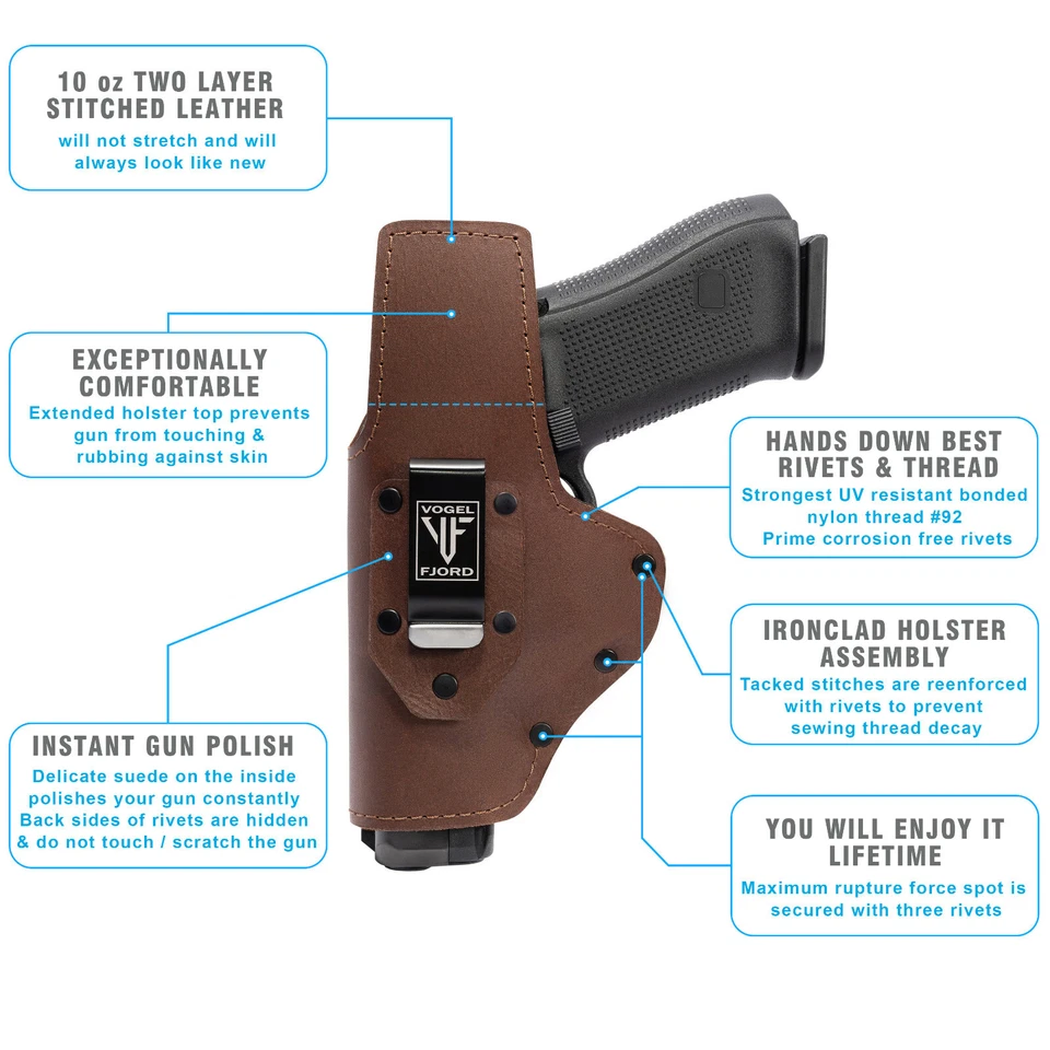 Gun Holster Full Grain Buffalo Leather IWB Handgun Pistol Concealed Carry Black - Image 2 of 4
