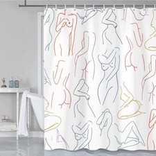 ouewrde Funny Abstract White 3D Fabric Shower Curtain Extra Long 84 inch 72x72"