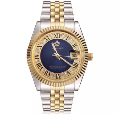 Reginald Mens Wrist Watch Silver Gold Navy Blue Analog Quartz New ...