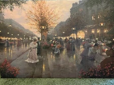 Christa Kieffer Canvas Lithograph Painting An Evening Out - Paris - 1900