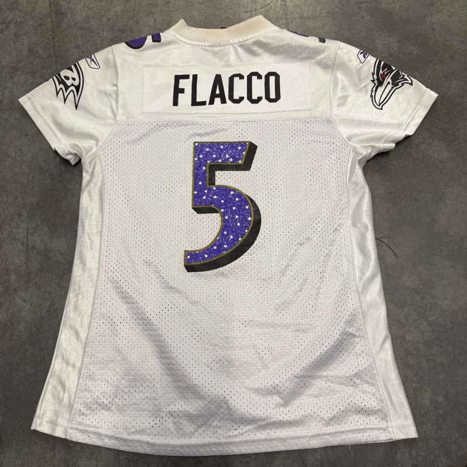 Camiseta cosida talla L - Baltimore Ravens NFL Joe Flacco #5 para mujer blanca ¡Envío rápido! Foto 2 de 4