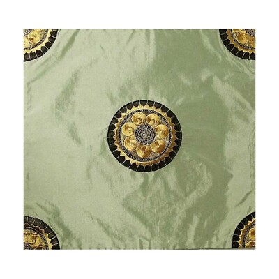 TIGERSTARS GREEN CHINESE SILK CORNER APPLIQUÉS CUSHION COVER