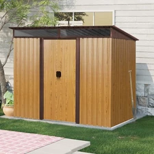 8x6 ft Metal Storage Shed Outdoor Garden Shed with Window & Sliding Doors Brown