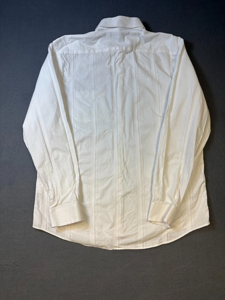 Camisa de hombre Report Collection XXL blanca floral bordada con botones manga larga Foto 2 de 4