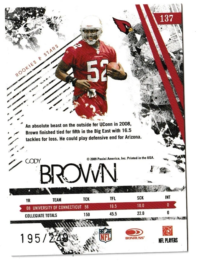 2009 Donruss Rookies & Stars Rookie Longevity Parallel /249 Cody Brown #137 RC - Image 2 of 2